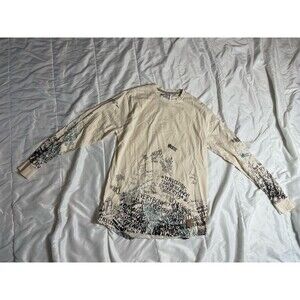 Play Cloths Men Size Large Running Jack Graffiti Beige Multi Colored Long Sleeve